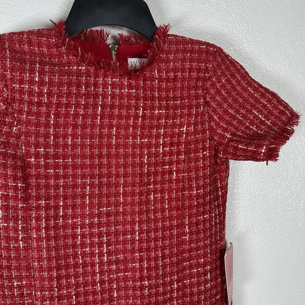 NEW IVY CITY CO Girls Reese Mini Dress‎ Size 9/10T Red Tweed Gold Zipper Wool